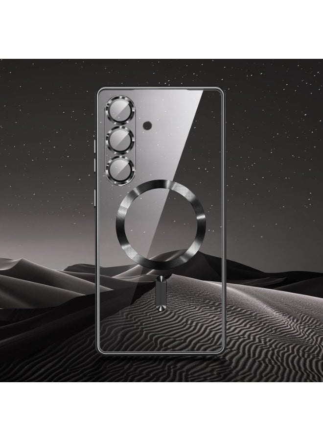 For Samsung Galaxy A55 Magnetic Case, Compatible with MagSafe, Built-in Camera Lens Protector, Luxury Plating Soft TPU Clear Shockproof Slim Thin Cover -Black - Image 4